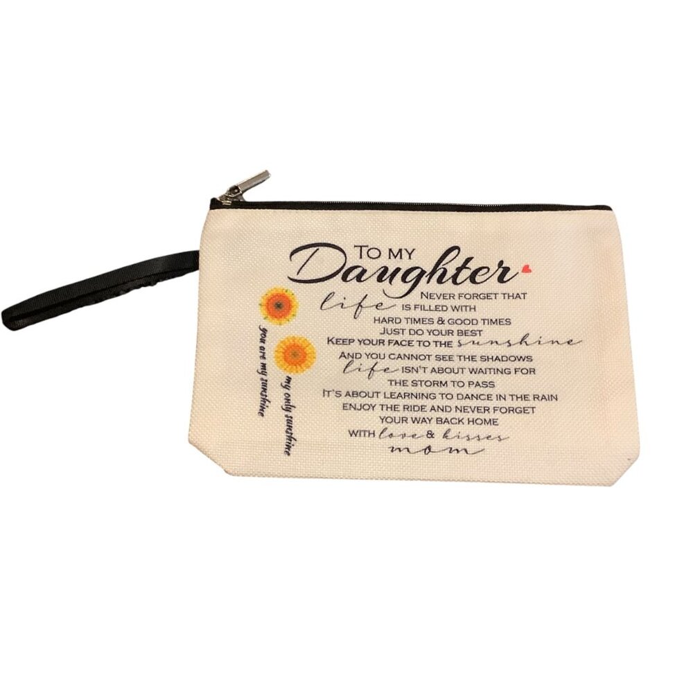 To My Daughter Canvas Zipper Pouch Inspirational Quote Floral Design 9” x 6” NEW